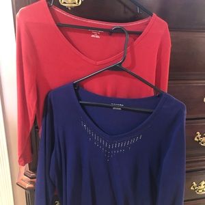 Two 3/4 length sleeve tops.